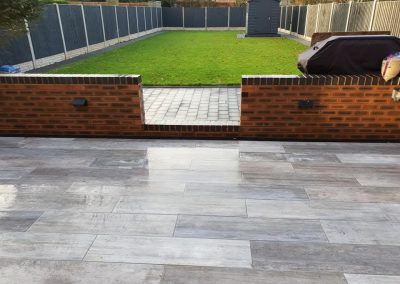 patio slabs and block paving slabs in the back garden